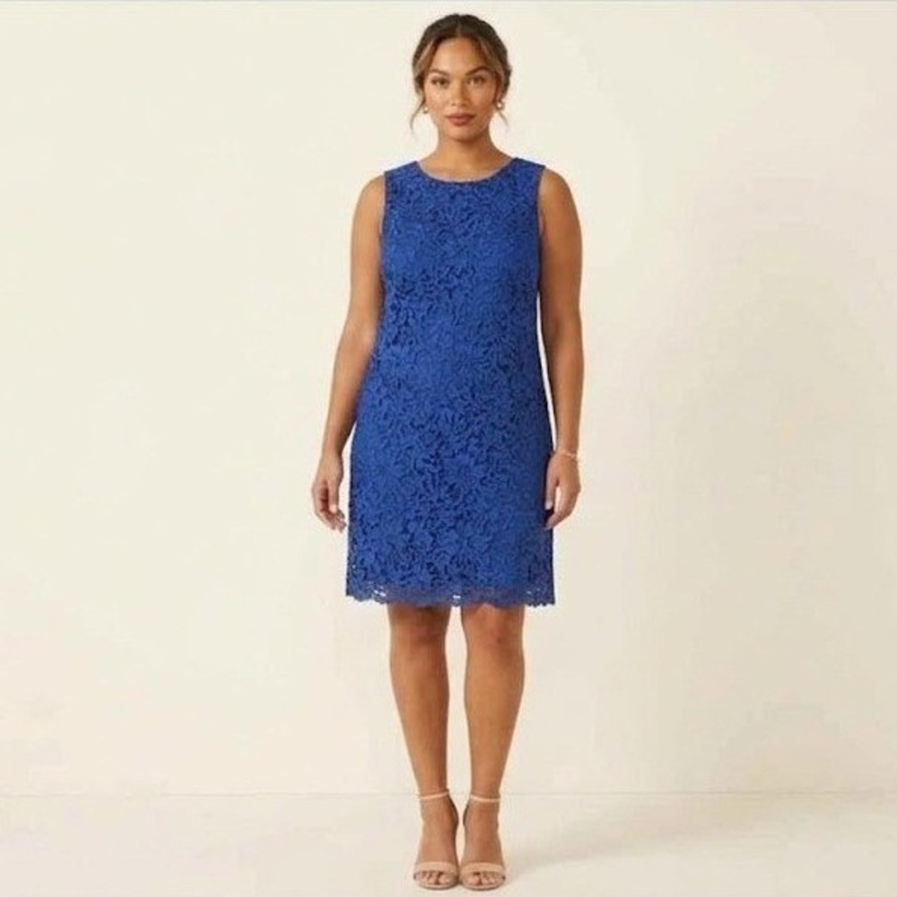 Tommy Hilfiger Royal Blue Floral Lace Sleeveless Shift Dress Women's Size 12 NWT